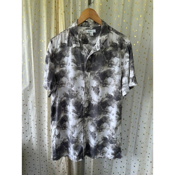 The Rail Men's Artsy Grey White Short Sleeve Button Down Collar Shirt XL - Picture 2 of 7